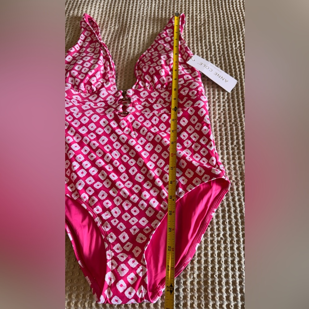 Ann Cole Shibori Geo Double Ring Plunge Front One Piece Swimsuit Sz 6 - Picture 5 of 10
